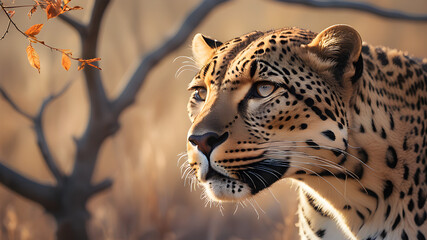 Fototapeta premium Intense Leopard Stare in Natural Habitat