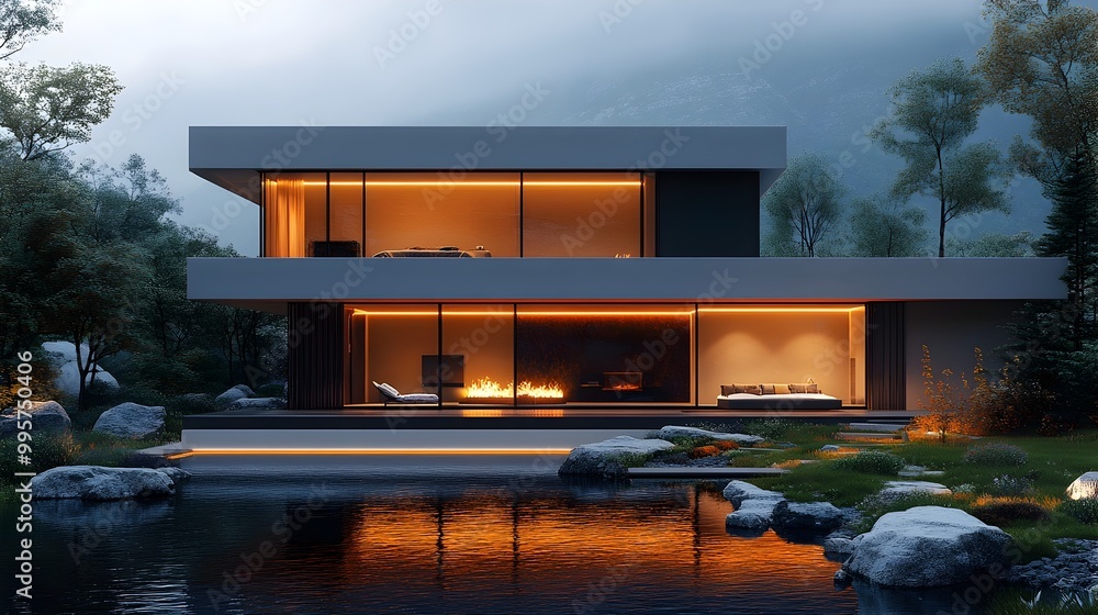 Poster cutting edge smart home equipped with advanced home automation and energy efficient features