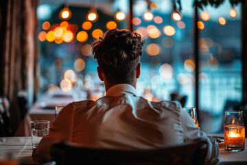Obraz premium Romantic dinner, anniversary celebration, cozy restaurant cafe date, Generative AI image