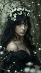 Ethereal Portrait of a Woman with Floral Crown