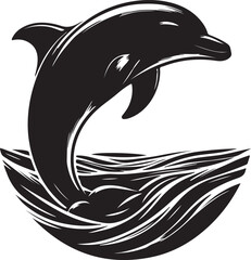 Dolphin silhouette vector with white background.