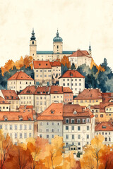 Fototapeta premium Ljubljana, Slovenia, color pen pencil hand-drawn effect drawing illustration for travel poster, card, wallpaper, backdrop or banner. Modern, clear, artistic and simple