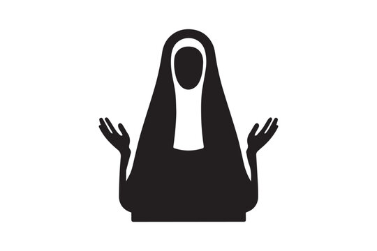 black nun silhouette with open hands clip art preview