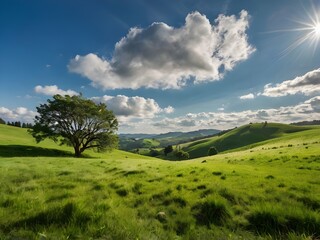 Fototapeta premium A field of wildflowers with mountains in the background 