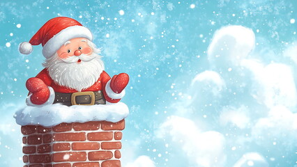 Cartoon Santa Claus against a snowy landscape