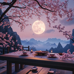 Moonlit forest at night with a silhouette of trees against a starry sky