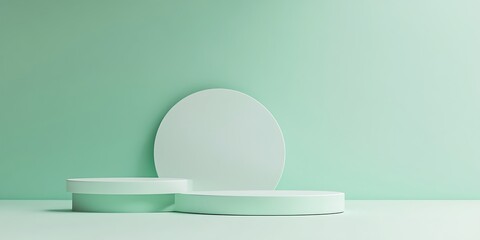 Minimalist Abstract Architecture with Pastel and Neon Lighting Featuring Geometric Shapes, Circular Platforms, and Soft Shadows for Futuristic and Artistic Stage Design