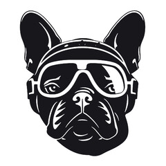 French Bulldog dog wearing aviator sunglasses -silhouette vector illustration transparent background