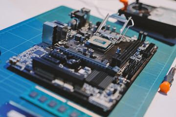 Electronics technician, electronic engineering electronic repair, electronics measuring and testing, repair and maintenance concepts.