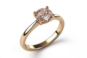 Elegant rose gold ring with a round gemstone, isolated on white background.