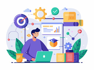 Flat design style illustrations of project management, business workflow, research and development. Vector concepts for website banner, marketing material, business presentation