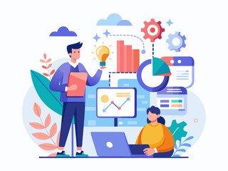 Flat design style illustrations of project management, business workflow, research and development. Vector concepts for website banner, marketing material, business presentation