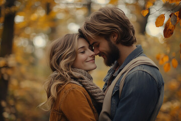 Fototapeta premium Amazing wonderful autumn season, people admiring golden fall colors outdoors, Generative AI