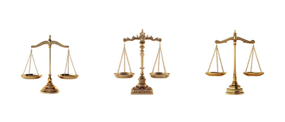 Set of classic golden scales on white background.