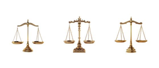 Set of classic golden scales on white background.