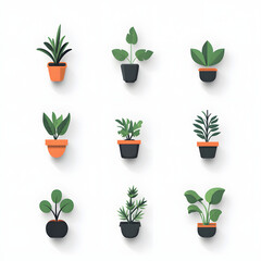 A collection of potted plants showcasing various leaves and flowers, representing growth and harmony with nature in a vibrant garden setting