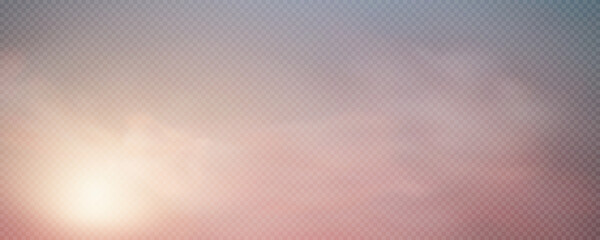 Background sunset, sunrise, beautiful evening sky for your design. Twilight sky vector banner png. Beautiful landscape sun in the clouds vector on transparent background.