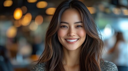 Portrait of a Beautiful Young Woman Smiling in a Cafe
