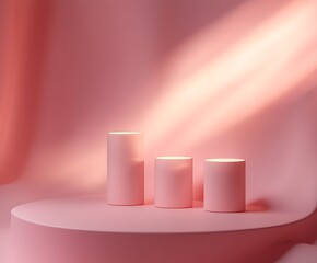 Minimalist Abstract Architecture with Pastel and Neon Lighting Featuring Geometric Shapes, Circular Platforms, and Soft Shadows for Futuristic and Artistic Stage Design
