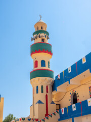 Obraz premium Colorful tower at ancient Nubian village settlement near Aswan, Egypt