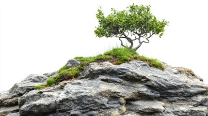 green glass or tree growing between rocks