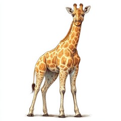 Obraz premium Giraffe standing tall, white isolated background