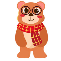 illustration of a cute brown furry bear wearing glasses and a scarf