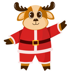 illustration of reindeer animal character with santa claus costume