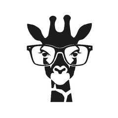 Giraffe Wearing Glasses Vector Black Silhouette Design for T-Shirt