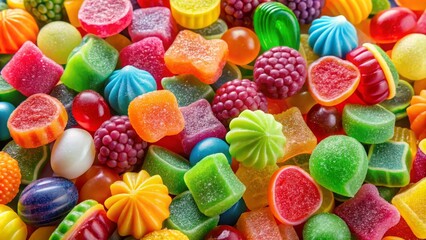 Fototapeta premium Colorful gummy candies are forming a background of different shapes and colors