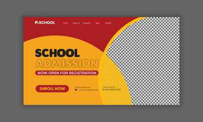 School admission web banner design for the Education website homepage and landing page hero section.