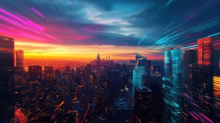 Fototapeta premium The Vibrant City at Sunset