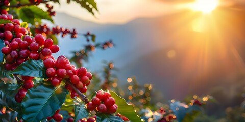 Misty Mountains and Sunlit Coffee Cherries at Dawn
