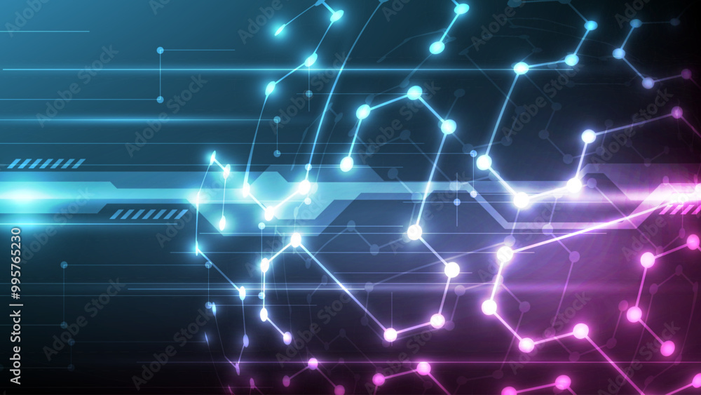 Poster abstract technology background with hexagons and connecting dots and lines. vector illustration