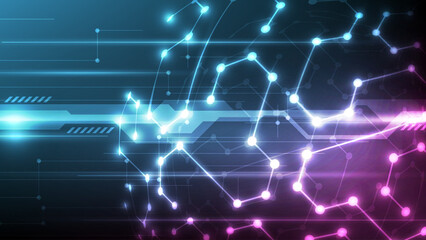 Obraz premium Abstract technology background with hexagons and connecting dots and lines. Vector illustration