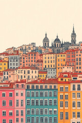 Obraz premium Lyon, France, color pen pencil hand-drawn effect drawing illustration for travel poster, card, wallpaper, backdrop or banner. Modern, clear, artistic and simple