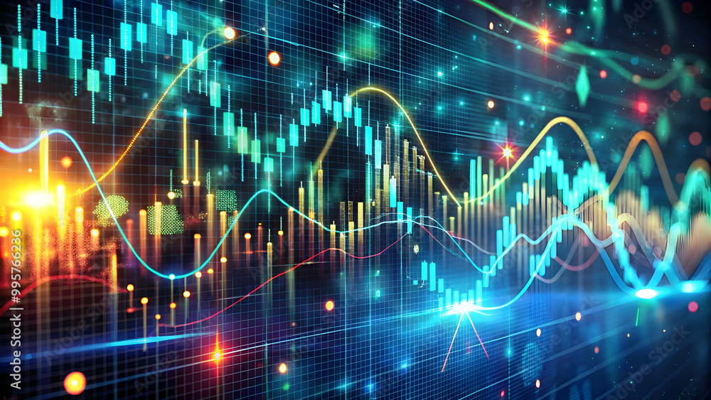 Aufkleber the market pulse: a mesmerizing digital illustration of a dynamic stock market, showcasing the ebb a