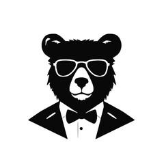 Cartoon bear wearing glasses and a tie