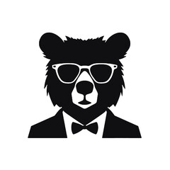 Cartoon bear wearing glasses and a tie