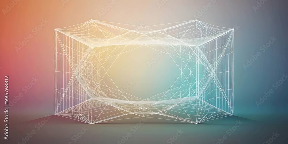 Poster abstract geometric structure: a mesmerizing digital artwork featuring a complex, wireframe structure