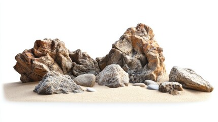 view of rocks stone and rocky cliff part on white background isolate