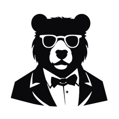 Cartoon bear wearing glasses and a tie