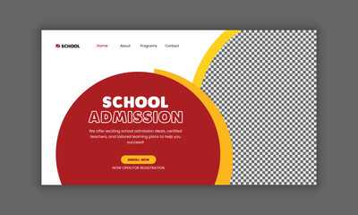 School admission web banner design for the Education website homepage and landing page hero section.