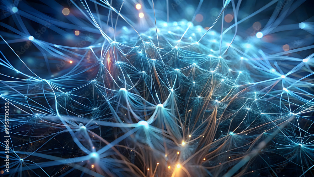 Poster neural network: a mesmerizing abstract depiction of a neural network, with glowing connections and n