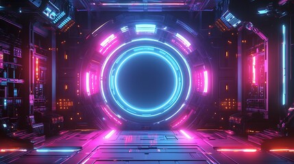 Neon Glow in a Futuristic Corridor