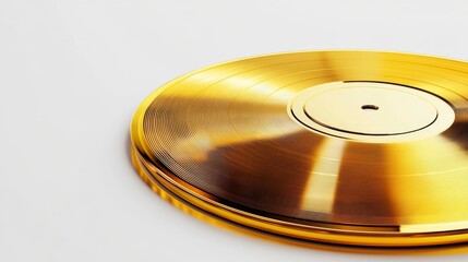 Shining Golden Vinyl Record with Intricate Grooves on White Background