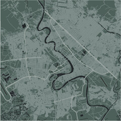 Map of Baghdad in Iraq in a smooth dark style. Contains layered vector with roads water, parks, etc.