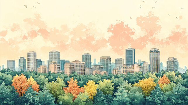Markham, Canada, color pen pencil hand-drawn effect drawing illustration for travel poster, card, wallpaper, backdrop or banner. Modern, clear, artistic and simple