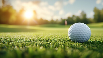 Obraz premium A golf ball sits on a green golf course