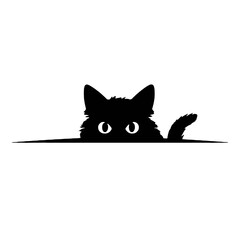 Cat vector, black cat peeking out ,vector illustration transparent background 